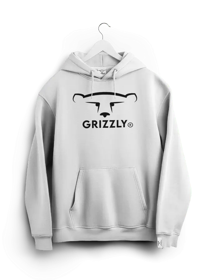 White Grizzly Minimal Hoodie with Grizzly logo on the front