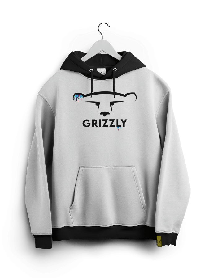 White with Black Hoodie: "APEX.LTD Hoodie in white with black detailing and Grizzly logo.