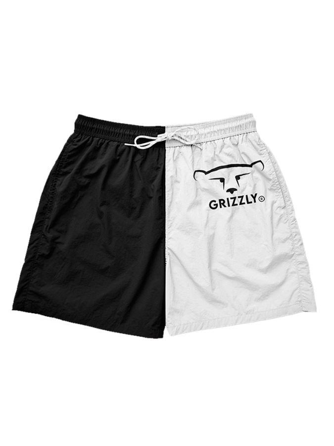 Grizzly Board Shorts with black and white color-block design from the Beach Drip Set