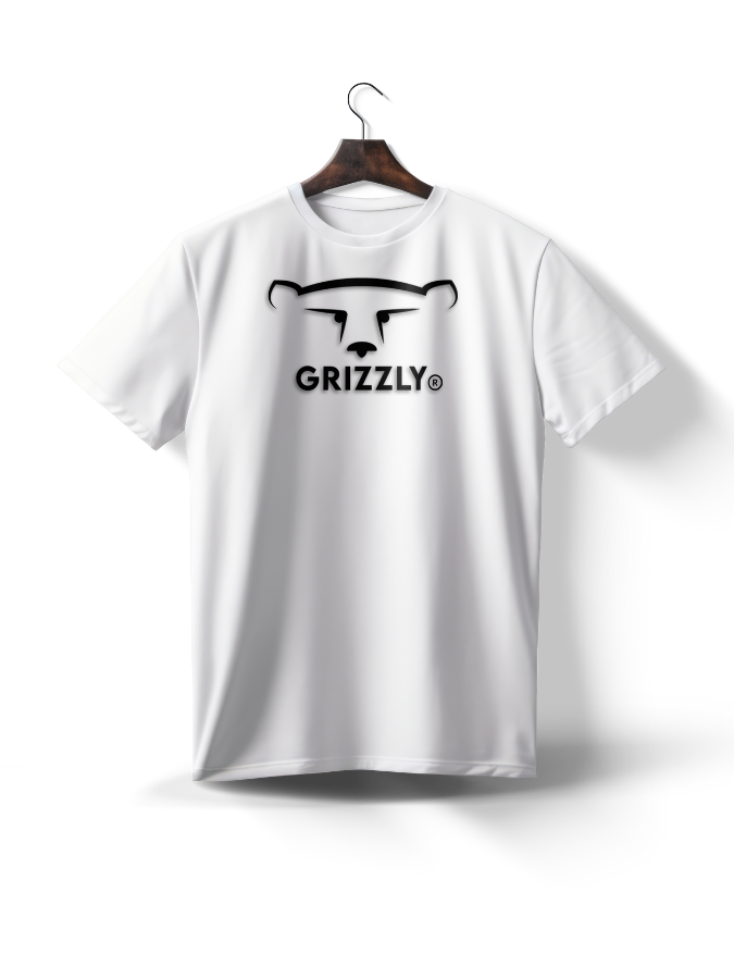 White Grizzly Minimal T-Shirt with large Grizzly logo on the front.