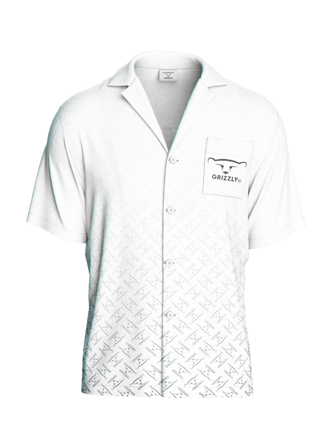 White Grizzly Dress Shirt with Grizzly logo pattern from the Beach Drip Set