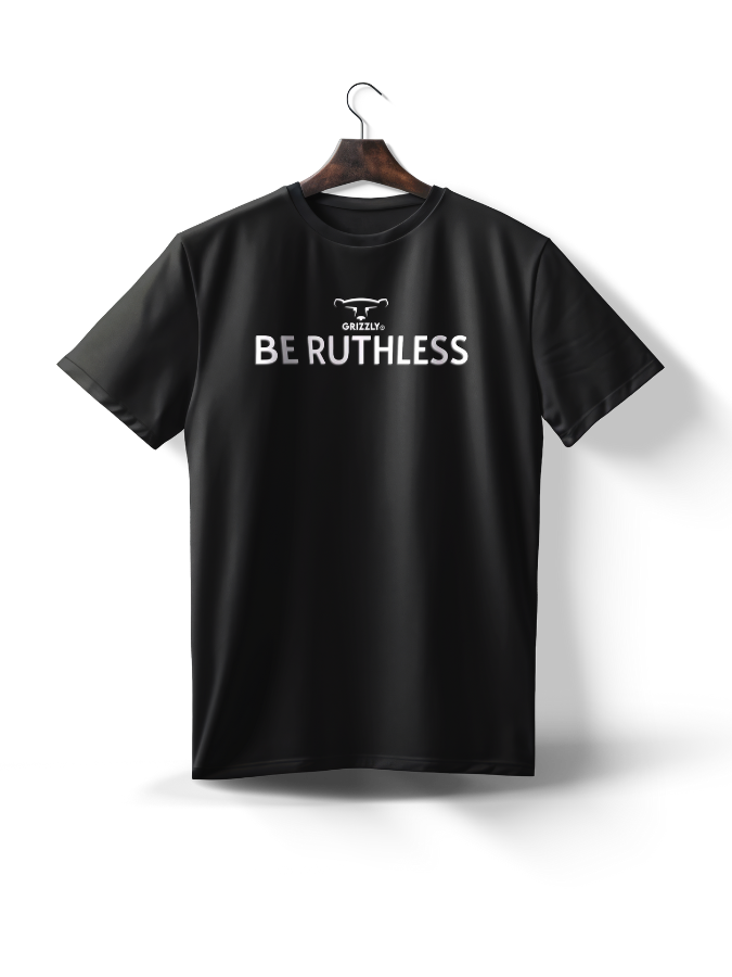 Black Grizzly Minimal T-Shirt with 'Be Ruthless' text on the front