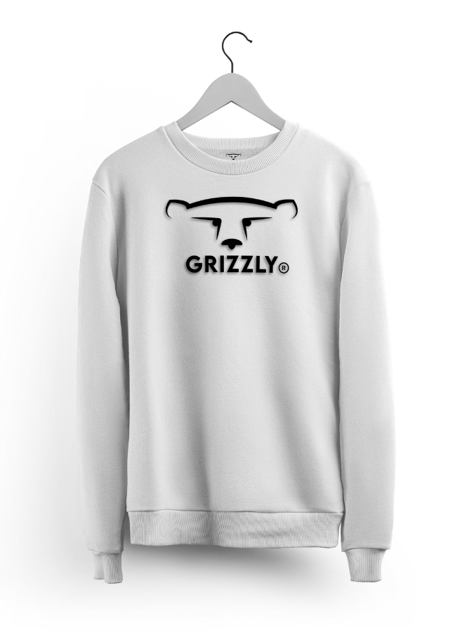 White Grizzly Minimal Sweater with Grizzly logo on the front